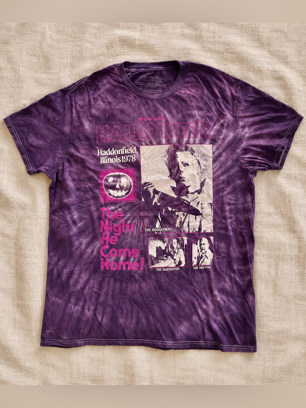 Halloween Michael Myers Tie Dye Tee Purple Horror Movie Graphic Shirt Sz L